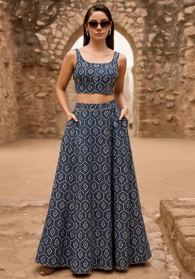 Blue Embroidered Denim Co-Ord Set