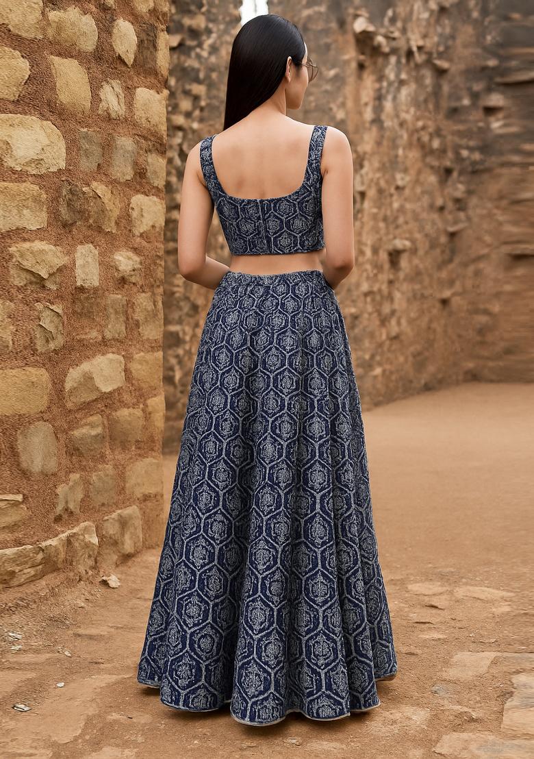 Blue Embroidered Denim Co-Ord Set - Indya