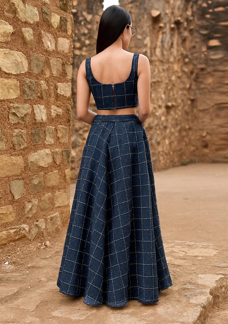 Blue Patchwork Denim Co-Ord Set - Indya