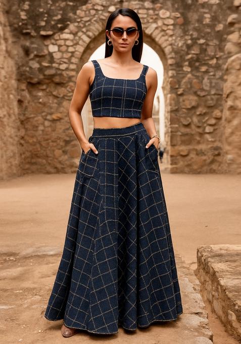 Blue Patchwork Denim Co-Ord Set