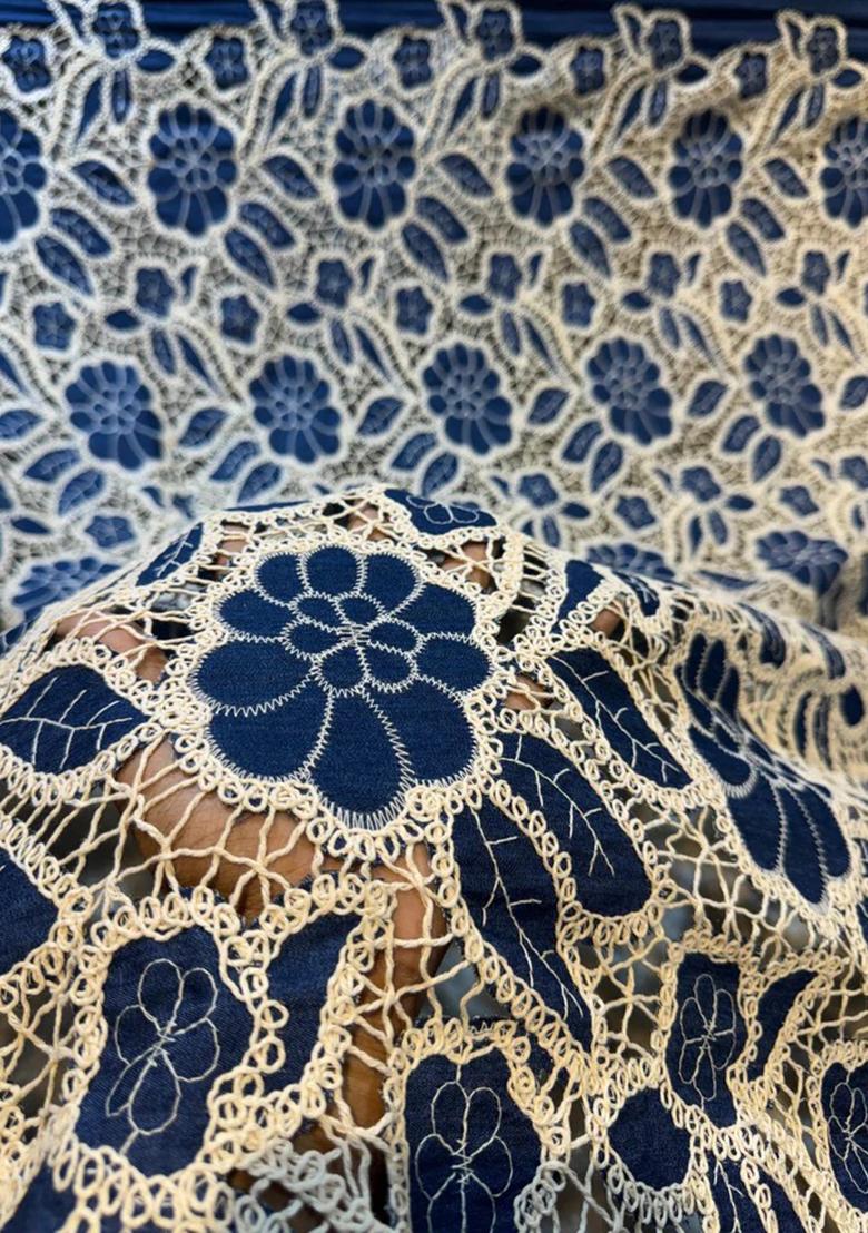 Dark Blue Crochet Denim Co-Ord Set - Indya