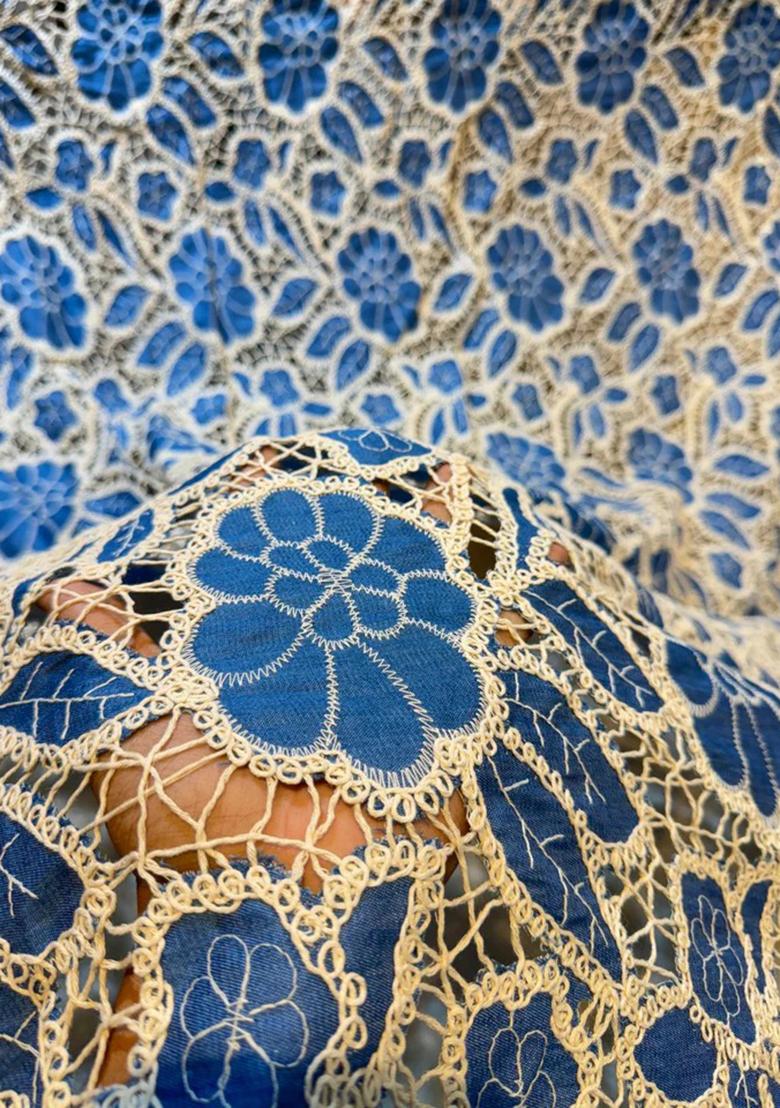 Blue Crochet Denim Co-Ord Set - Indya