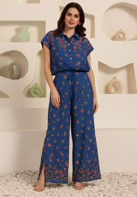 Blue Embroidered Denim Co-Ord Set