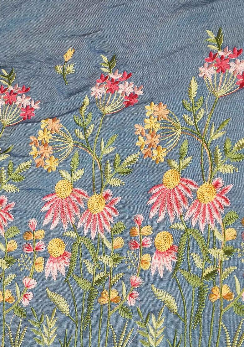 Blue Embroidered Denim Co-Ord Set - Indya