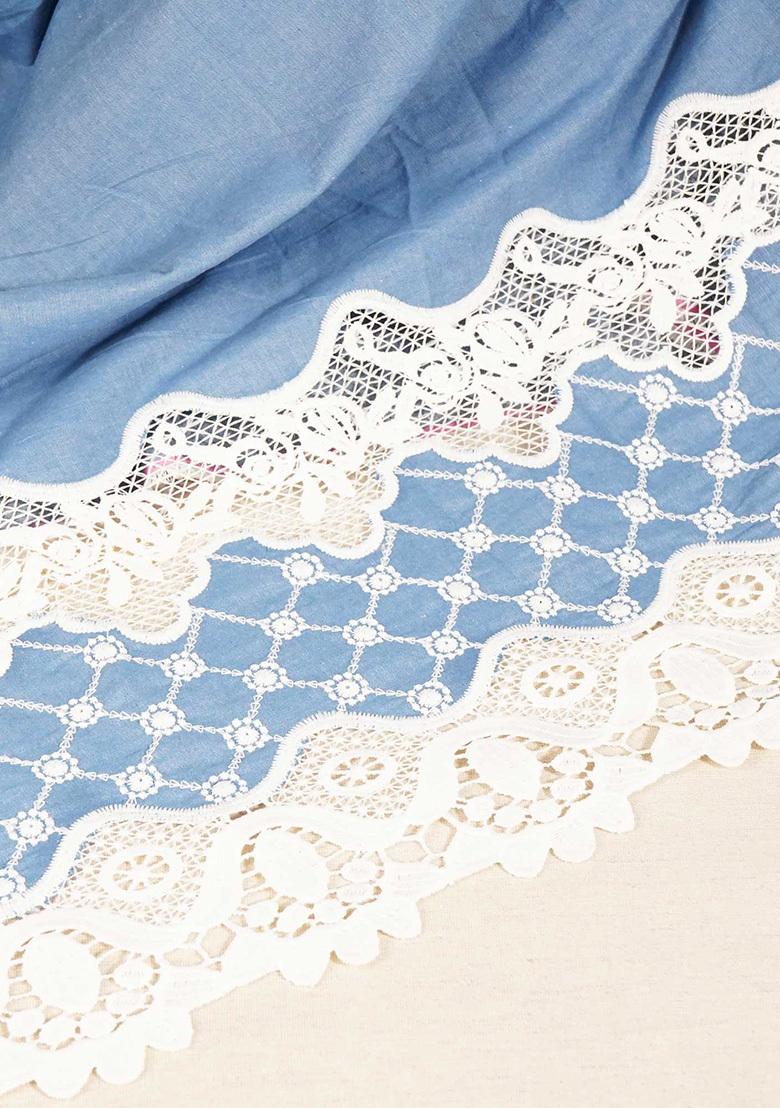 Light Blue Solid Cotton Denim Co-Ord Set - Indya