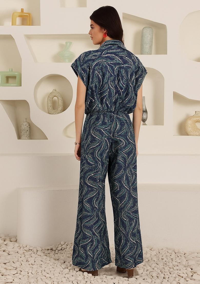 Deep Blue Sequin Embroidered Denim Co-Ord Set - Indya