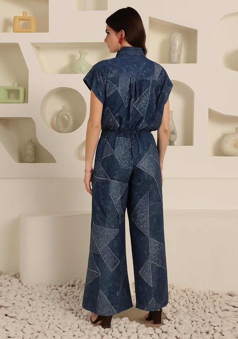 Dark Blue Sequin Embroidered Denim Co-Ord Set - Indya