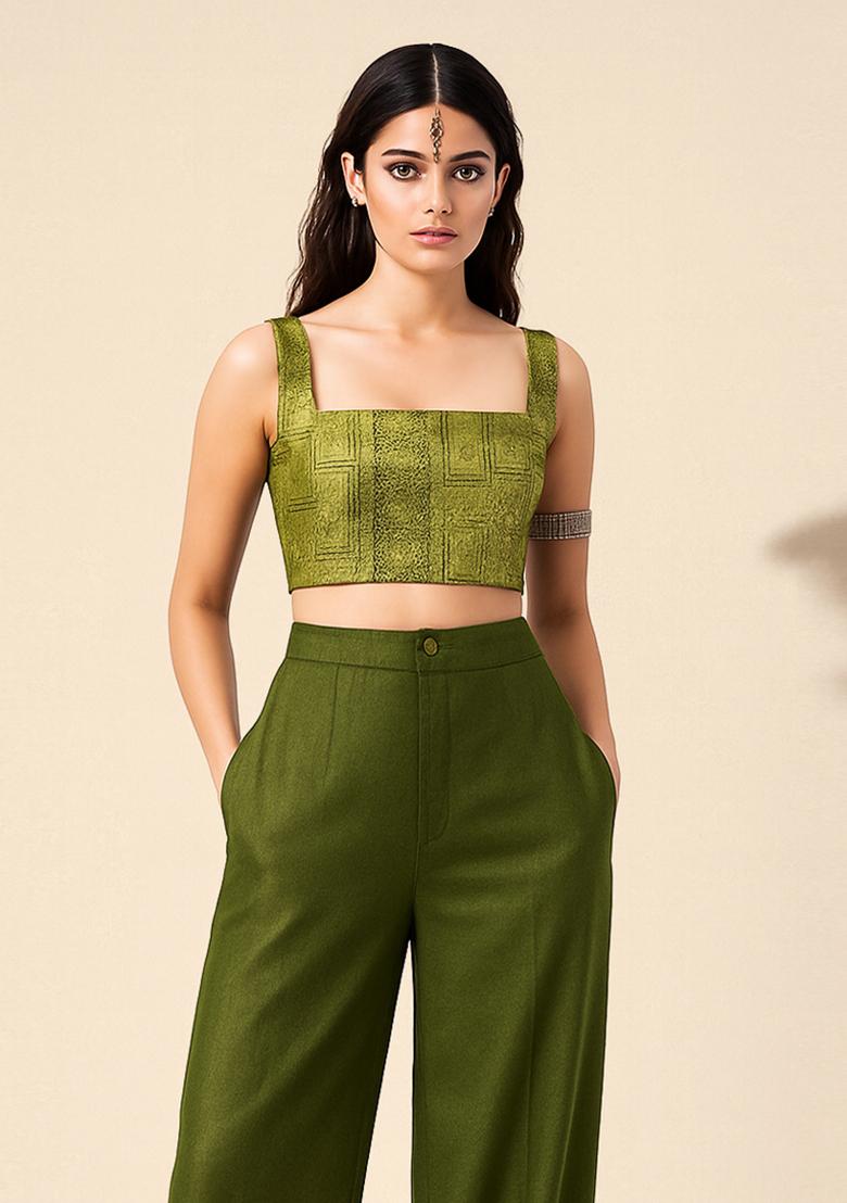Green Jacquard  Co-Ord Set - Indya