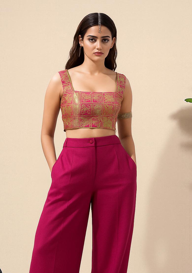 Pink Jacquard  Co-Ord Set - Indya