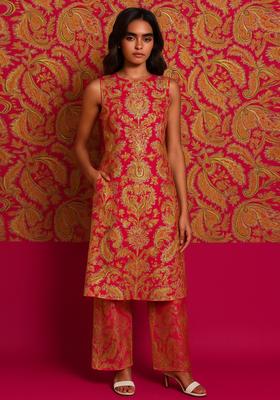 Magenta Pink Jacquard  Co-Ord Set