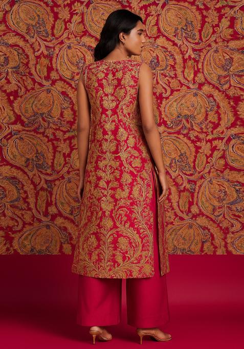 Magenta Pink Brocade Kurta Set