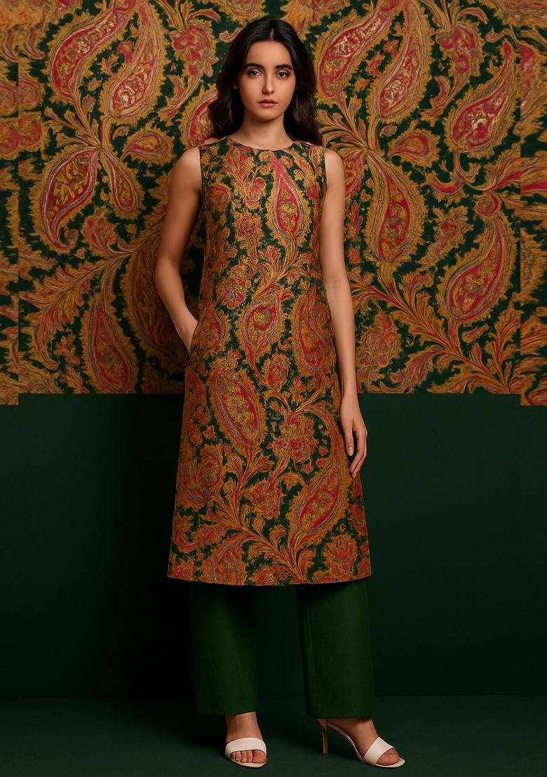 Green Brocade Kurta Set