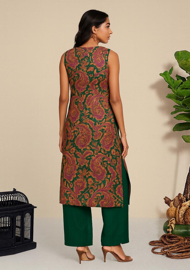 Green Jacquard  Co-Ord Set - Indya