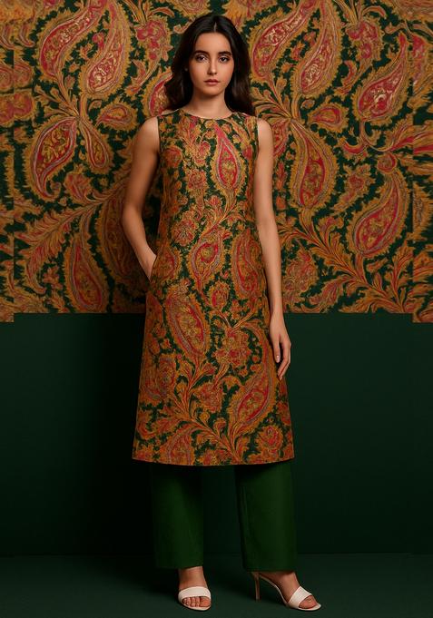 Green Brocade Kurta Set
