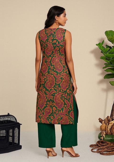 Green Brocade Kurta Set
