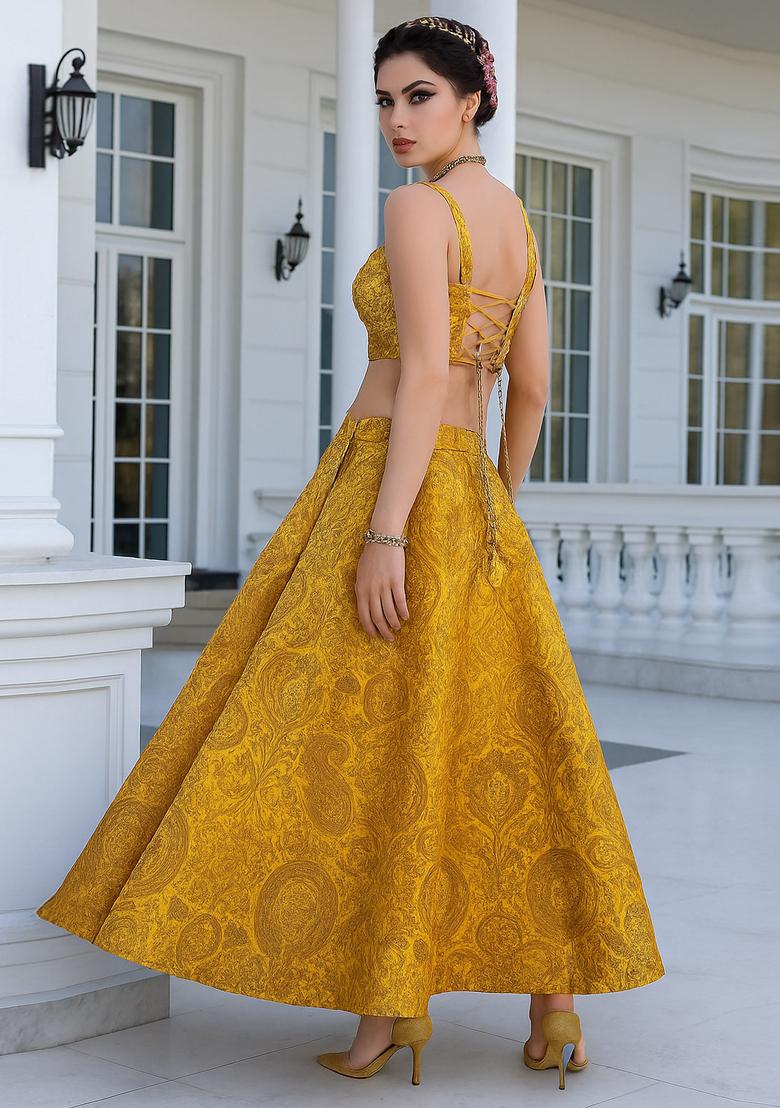 Yellow Jacquard  Co-Ord Set - Indya