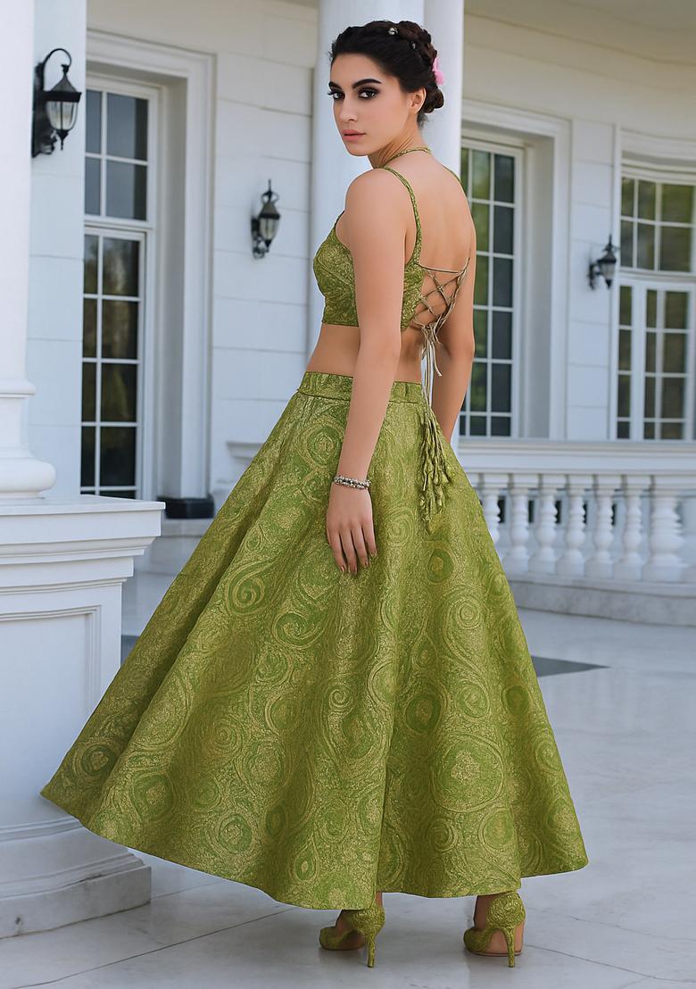 Light Green Brocade Skirt Set