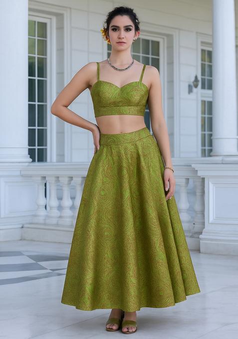 Light Green Brocade Skirt Set