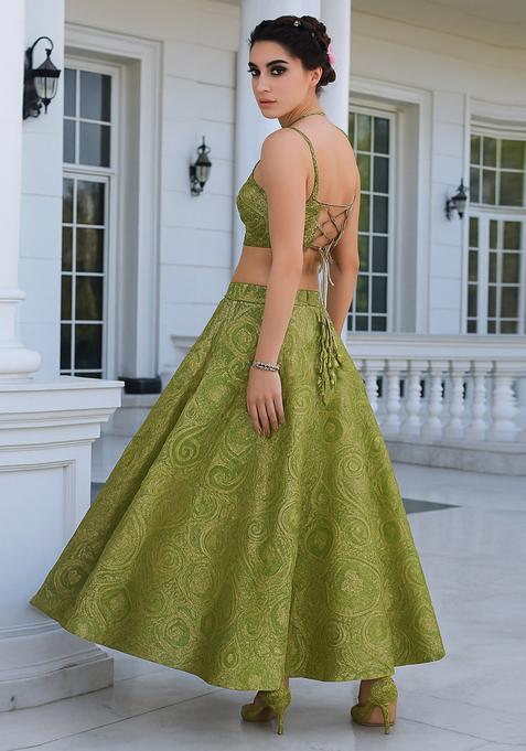 Light Green Brocade Skirt Set