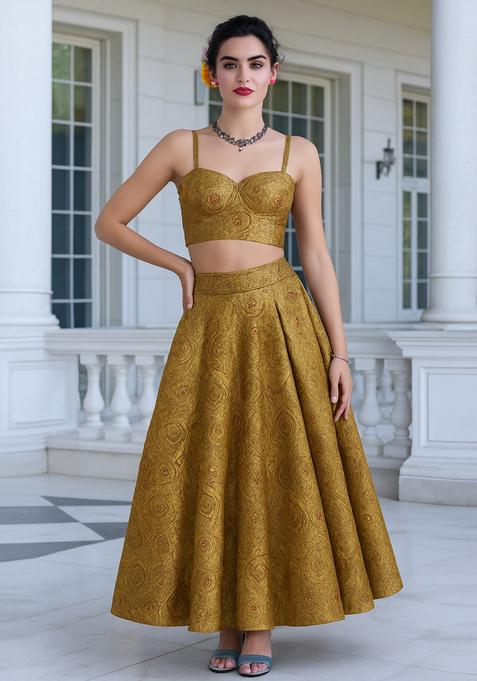 Gold Brocade Skirt Set
