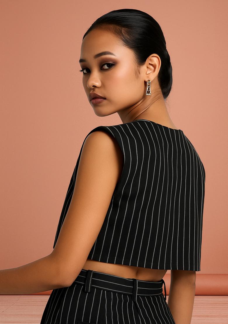 Black Striped Denim Co-Ord Set - Indya