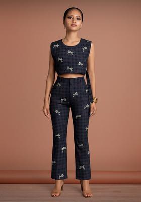 Dark Grey Jacquard Cotton Denim Co-Ord Set
