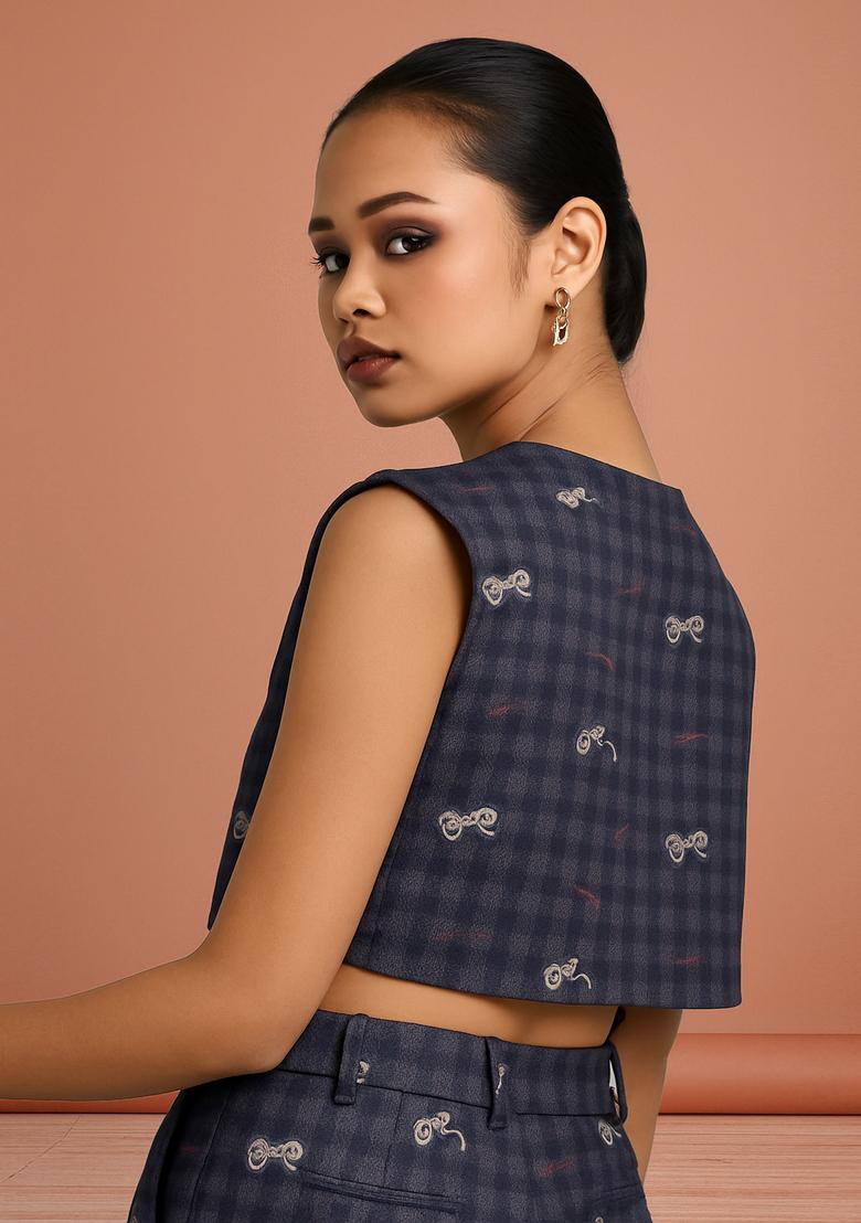 Dark Grey Jacquard Cotton Denim Co-Ord Set - Indya