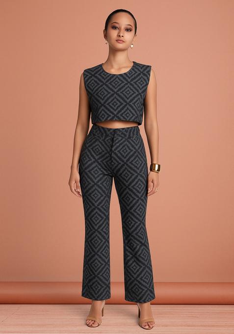 Dark Grey Jacquard Cotton Denim Co-Ord Set