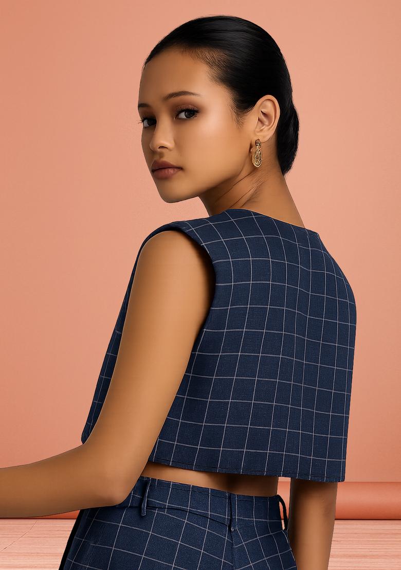 Blue Striped Cotton Denim Co-Ord Set - Indya