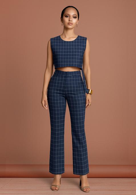 Blue Striped Cotton Denim Co-Ord Set