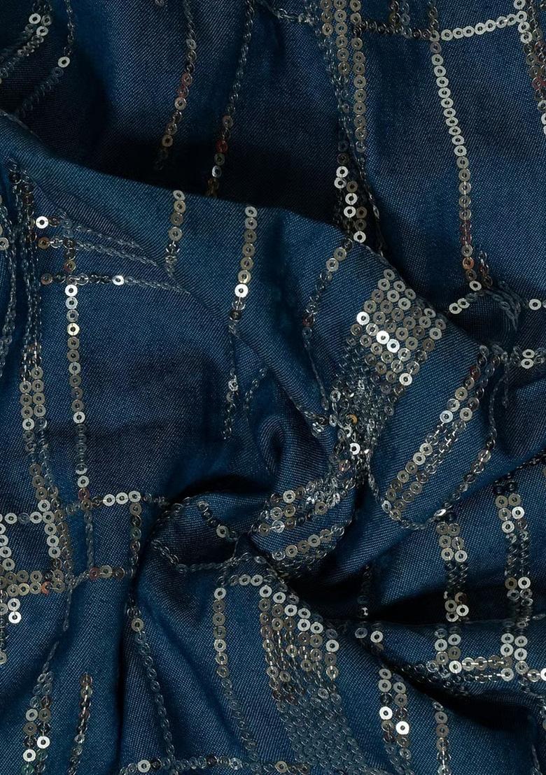 Blue Sequin Denim Co-Ord Set - Indya