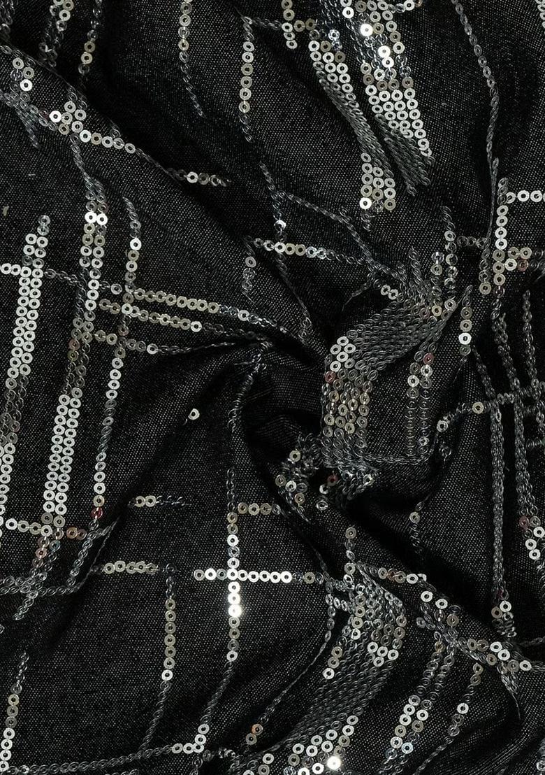 Black Sequin Denim Co-Ord Set - Indya