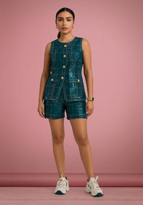 Blue Sequin Denim Jacket Cords