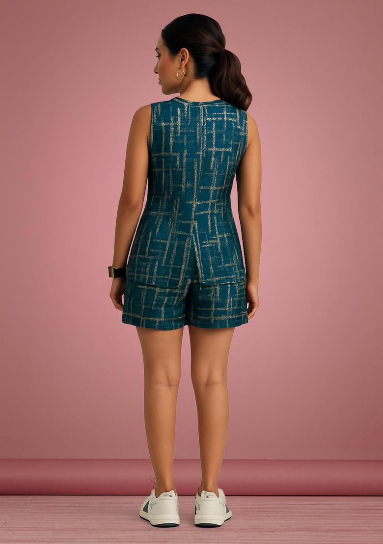 Blue Sequin Denim Jacket Cords - Indya