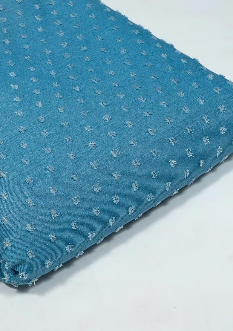 Sky Blue Cutwork Denim Jacket Cords - Indya