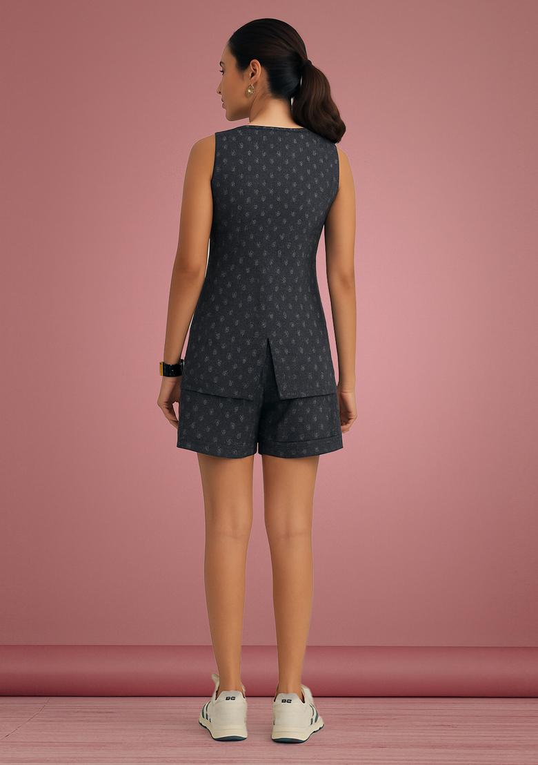 Black Printed Denim Jacket Cords - Indya