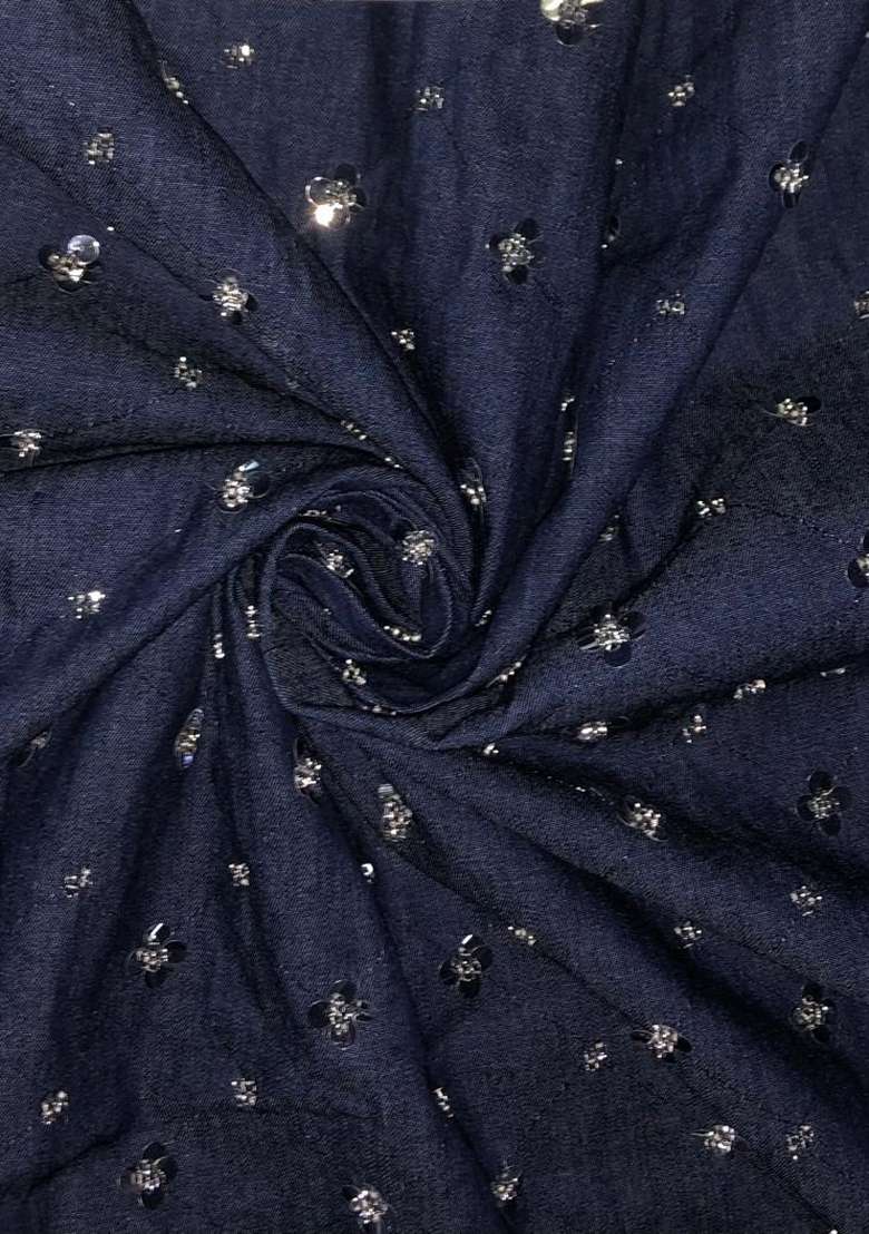 Blue Sequin Cotton Denim Co-Ord Set - Indya