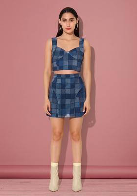 Blue Patchwork Cotton Denim Co-Ord Set