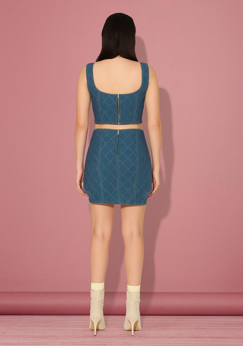 Sky Blue Dobby Denim Co-Ord Set - Indya