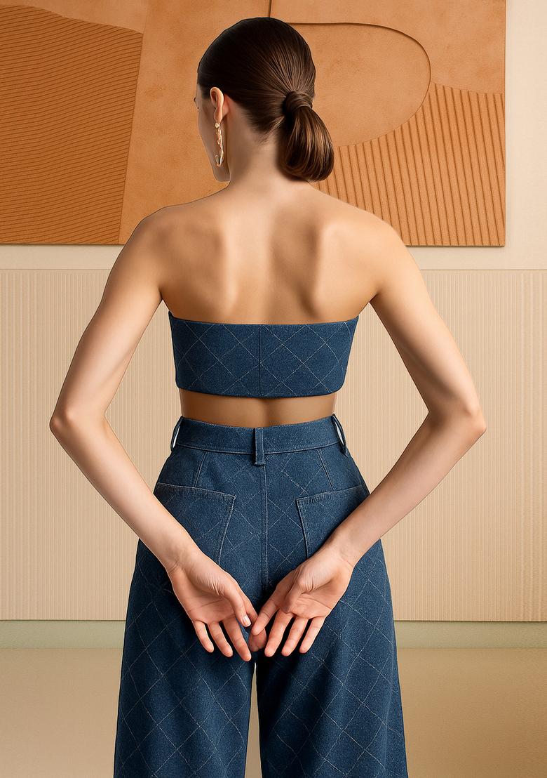 Sky Blue Dobby Denim Co-Ord Set - Indya