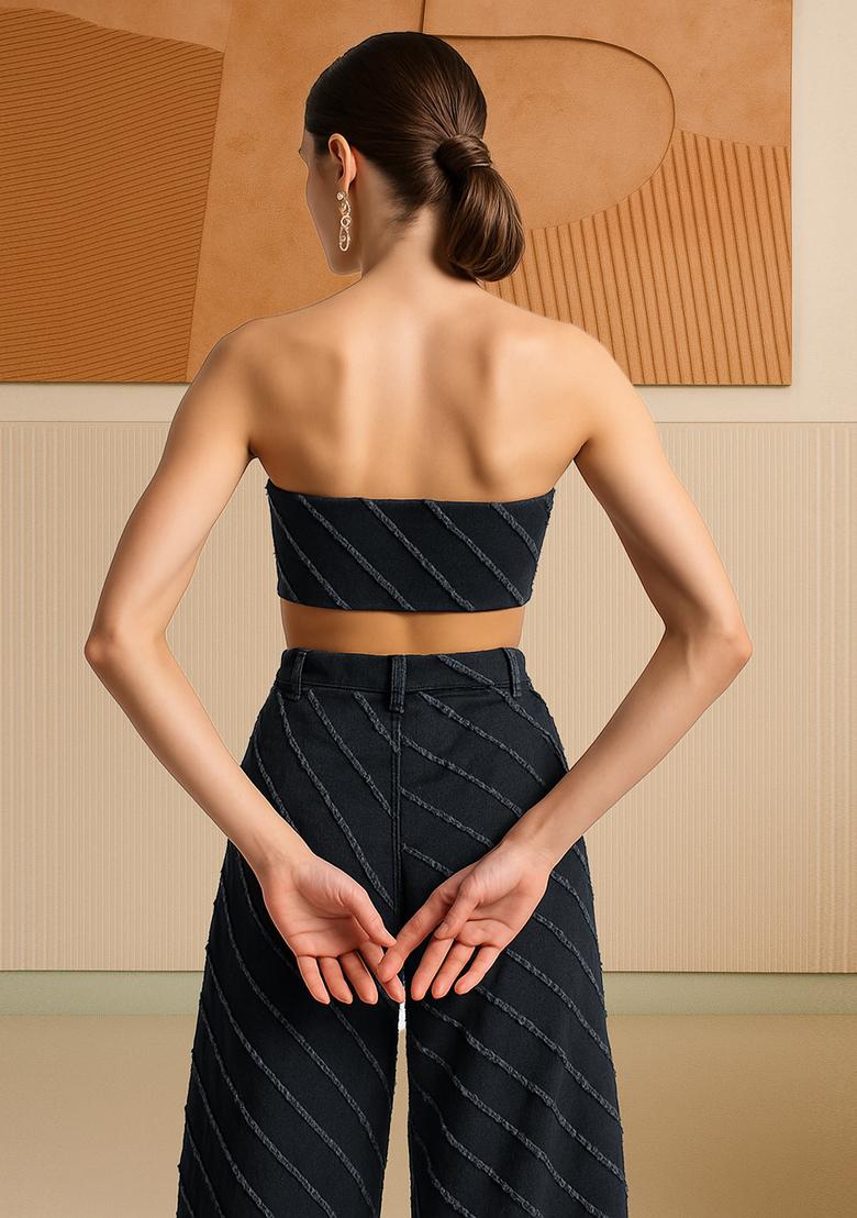 Blue Patchwork Cotton Denim Co-Ord Set - Indya