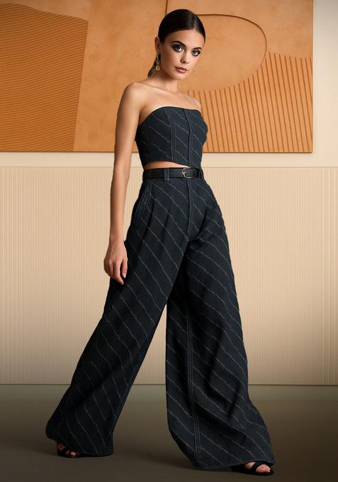 Blue Patchwork Cotton Denim Co-Ord Set