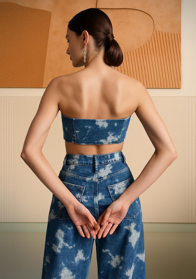 Blue Printed Denim Co-Ord Set - Indya