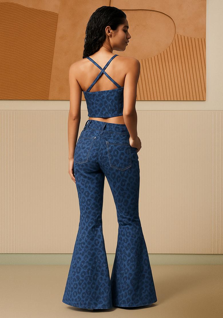 Blue Printed Cotton Denim Co-Ord Set - Indya