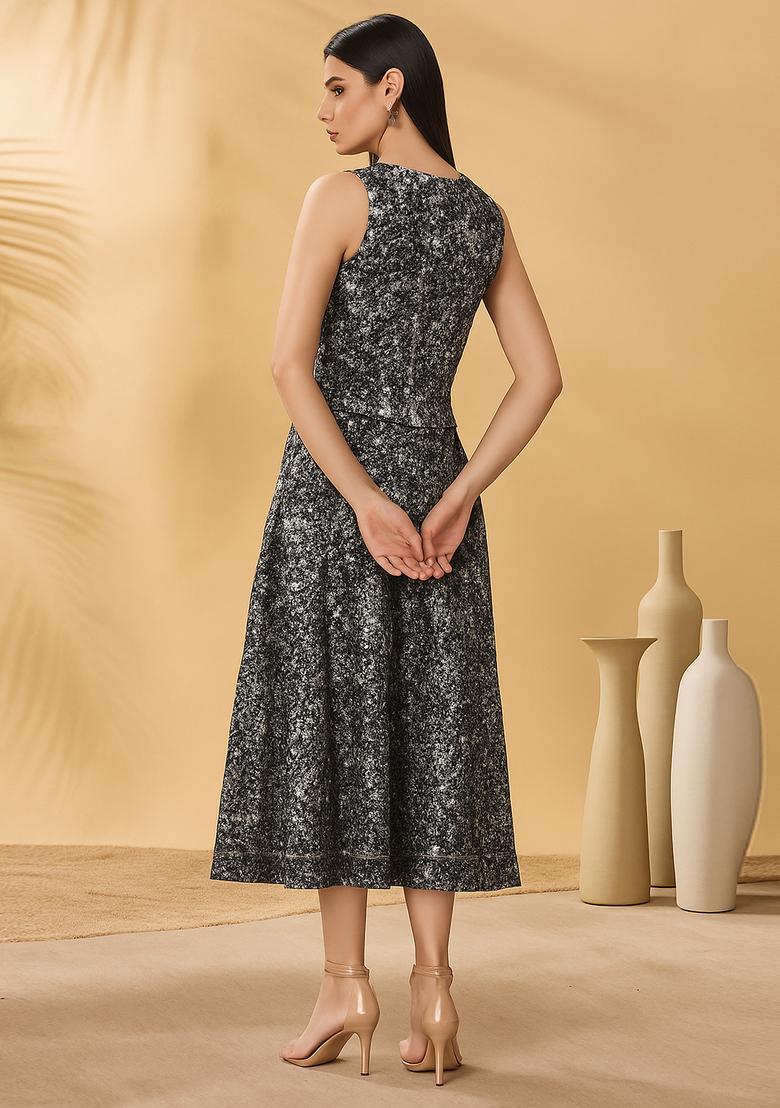 Black Sequin Cotton Denim Co-Ord Set - Indya