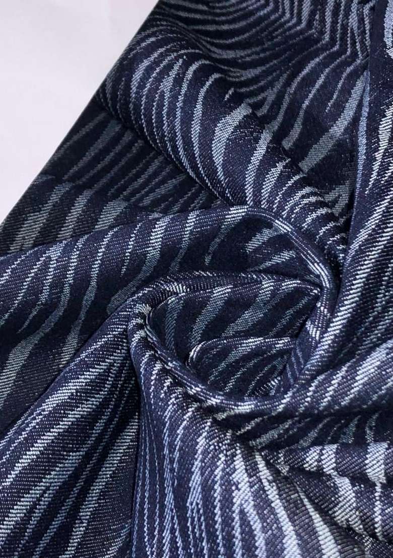 Blue Printed Cotton Denim Jacket Cords - Indya