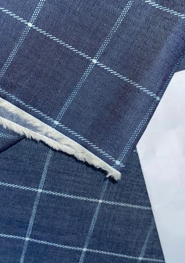 Blue Jacquard Cotton Denim Jacket Cords - Indya