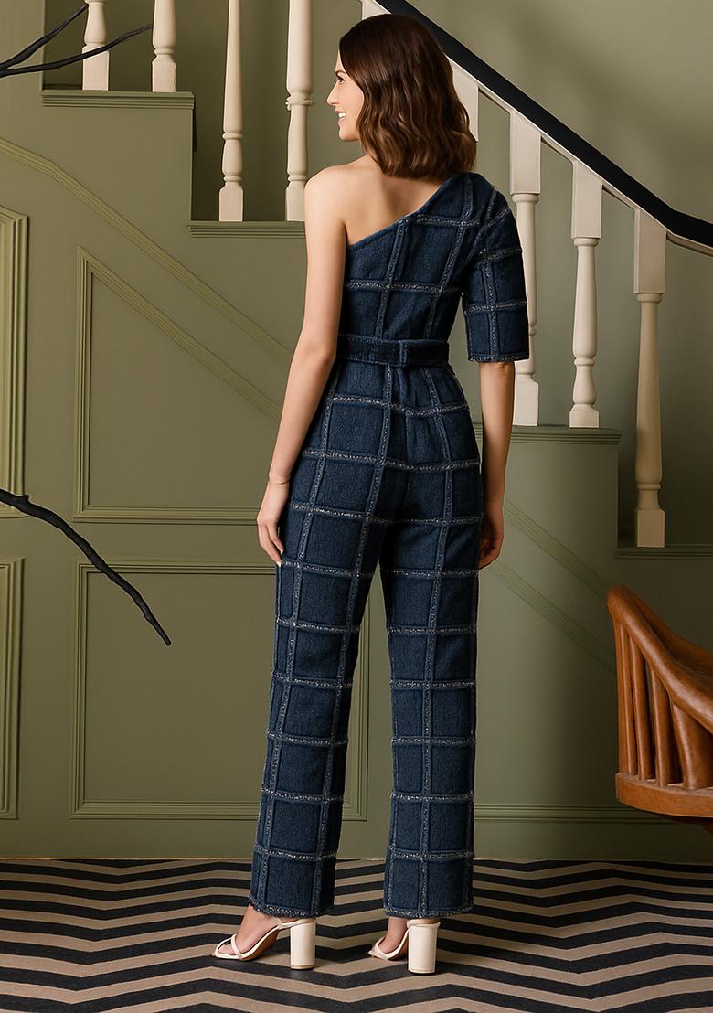 Dark Blue Patchwork Cotton Denim Co-Ord Set - Indya