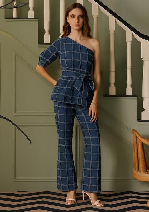Dark Blue Patchwork Cotton Denim Co-Ord Set