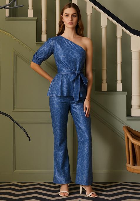 Blue Printed Denim Co-Ord Set